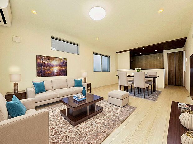 明るいリビングルームは自然と家族が集まるコミュニケーションの場所に