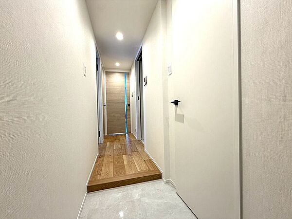玄関から廊下に続くシンプルな内装の通路