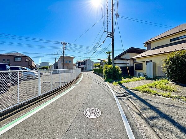 住宅街の周辺環境、歩道と道路の様子が確認できます