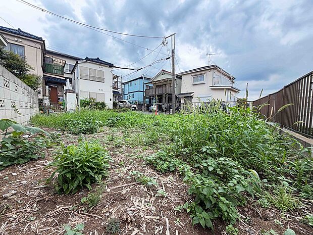 住宅に囲まれた更地の土地の様子