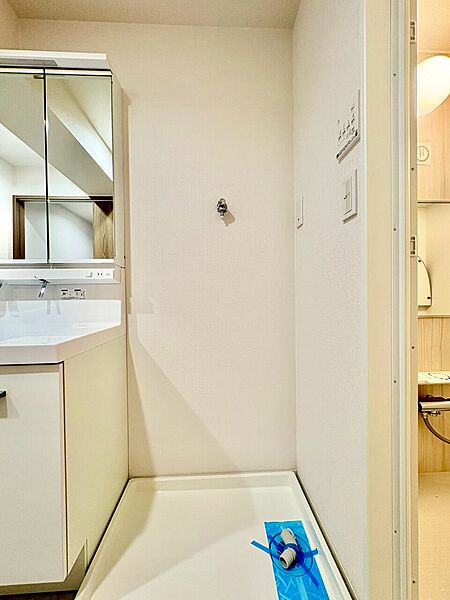 洗面台と洗濯機置き場のある水回り