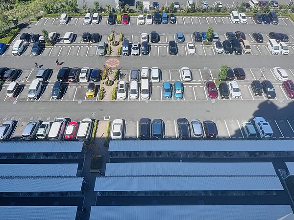 建物から見下ろした駐車場の様子