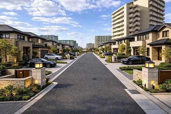 本画像は完成予想イメージ（CG）であり、実際の建物配置・外観・外構・植栽等とは異なる場合があります。