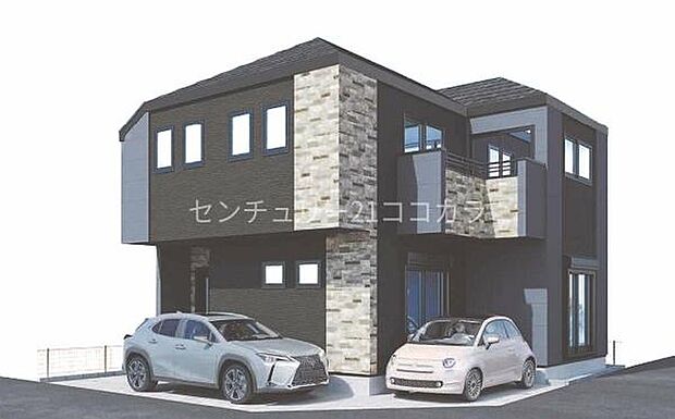 外観完成予想パース（外観の完成予想図です。周辺画像はイメージで実際のものとは異なります。）