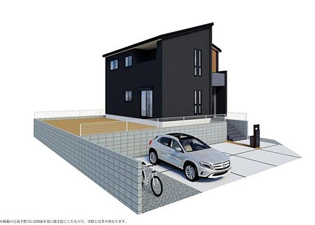 外観完成予想パース（外観の完成予想図です。周辺画像はイメージで実際のものとは異なります。）※実際の外壁色はパースとは異なります。