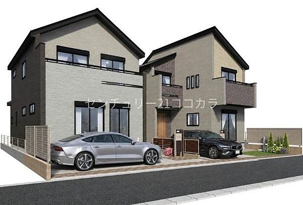 全体外観完成予想パース（外観の完成予想図です。周辺画像はイメージで実際のものとは異なります。）