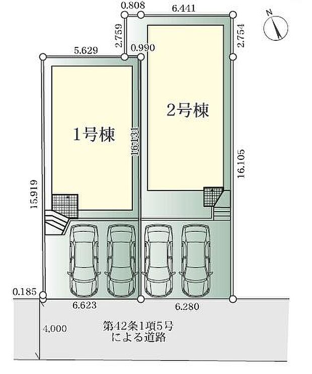 南道路の整形地、車並列2台駐車可！