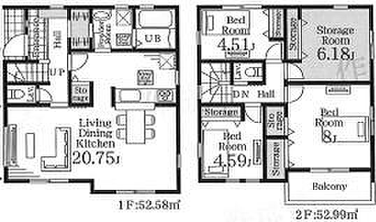 使いやすい家事動線の3LDK＋Sの間取りです。洗面所横の収納が使いやすい間取りです。