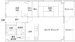本陣ロイヤル保古 2LDKの間取図画像