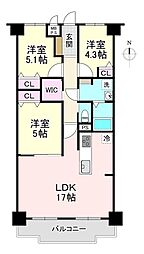 駅前ネオハイツ大和高田B棟 3LDKの間取図画像