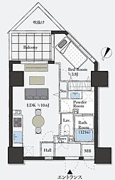 リシェ広尾 1LDKの間取図画像