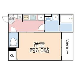 CLOUD　放出 2階1Kの間取り