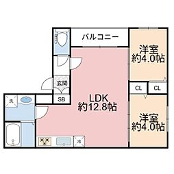 FeLciare　HANATEN 1階2LDKの間取り