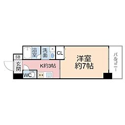 CASA京橋 2階1Kの間取り