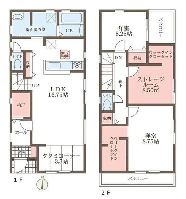 ■広々したリビング16.75帖・2LDK+2S+2WIC+タタミコーナーの間取り!大容量の収納など、ご家族のお住まいにピッタリです!