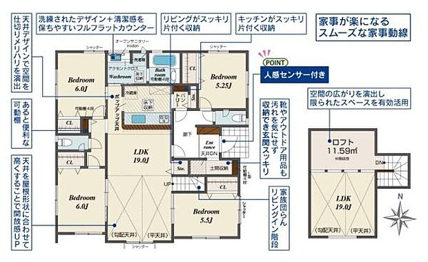 ■広々したリビング19帖・4LDKの間取り!大容量の収納など、ご家族のお住まいにピッタリです!