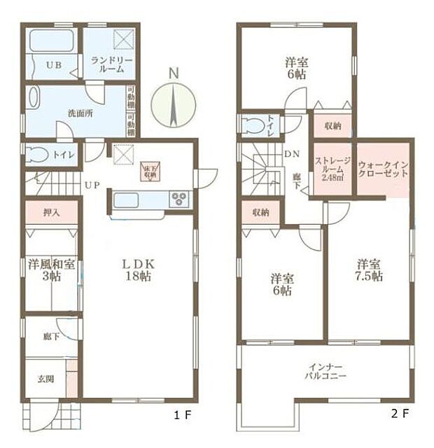 ■広々したリビング18帖・4SLDK+WICの間取り!大容量の収納など、ご家族のお住まいにピッタリです!