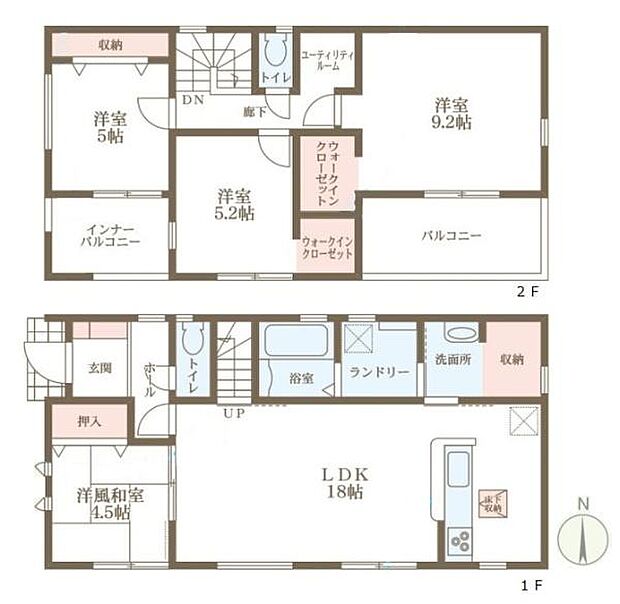 ■広々したリビング18帖・4LDK+2WICの間取り!大容量の収納など、ご家族のお住まいにピッタリです!