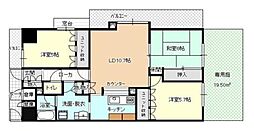 朝日プラザCITY南大和イーストウイングA棟 3LDKの間取図画像