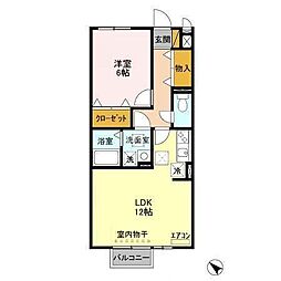 ルミエールB 1LDKの間取図画像