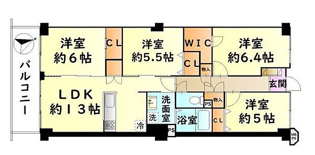 コーストアベニュー岸和田コーポラス2号棟　中古マンション(4LDK) 9階の間取り