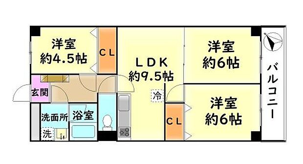 サニータウン羽倉崎　中古マンション(3LDK) 7階の間取り