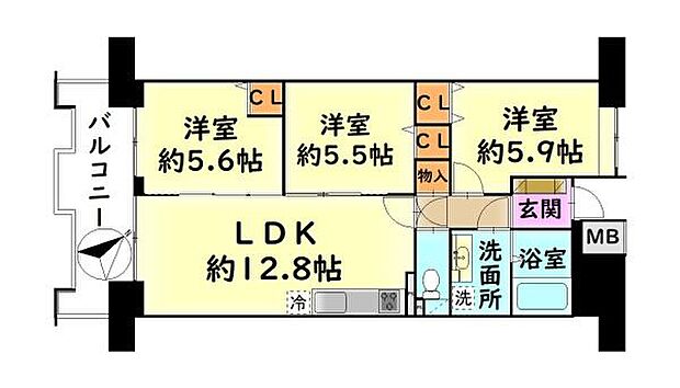 ラ・ヴェール和泉中央　中古マンション(3LDK) 8階の間取り