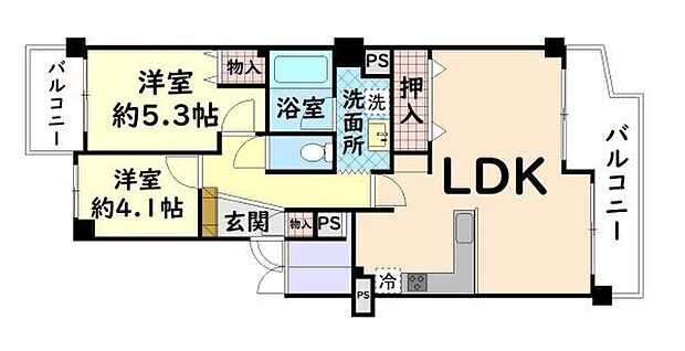 サンライズマンション東岸和田　中古マンション(2LDK) 2階の間取り