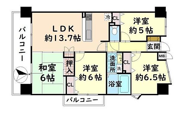 クォーレ岸和田　中古マンション(4LDK) 1階の間取り