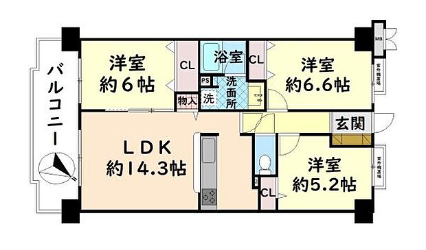 モンセーヌ和泉中央　中古マンション(3LDK) 1階の間取り