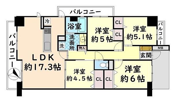 スコーレ和泉中央　中古マンション(4LDK) 1階の間取り
