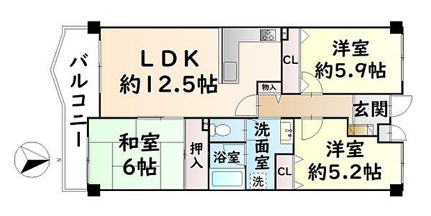 和泉鶴山台アーバンコンフォート　中古マンション(3LDK) 11階の間取り