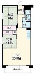 豊中スカイハイツ 2LDKの間取図画像