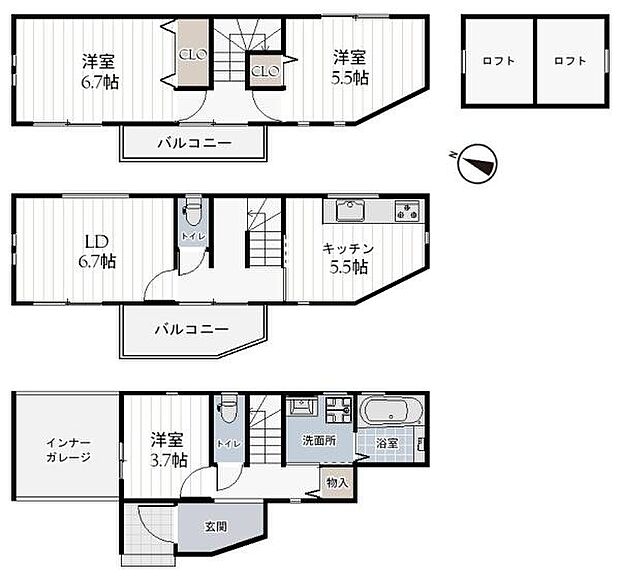 専有面積:83.31平米 間取り:3LDK+ロフト!