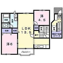 パレ・ノール2 2階2LDKの間取り