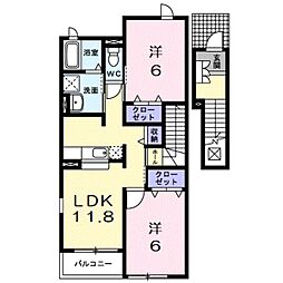 ソレイユ　イズミ1 2階2LDKの間取り