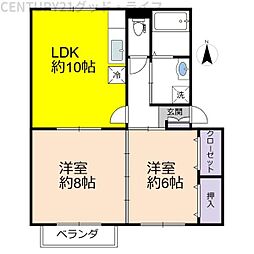 コーポラス文月 2LDKの間取図画像