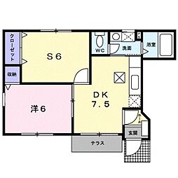 リバティーウインド 2DKの間取図画像