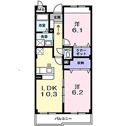 ディアコート 2LDKの間取図画像