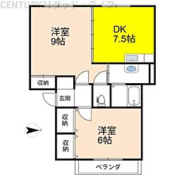 メゾン中村 2DKの間取図画像