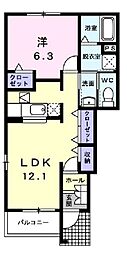 ピュール長浜A 1LDKの間取図画像