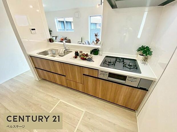 料理しながらリビング全体見渡せる!