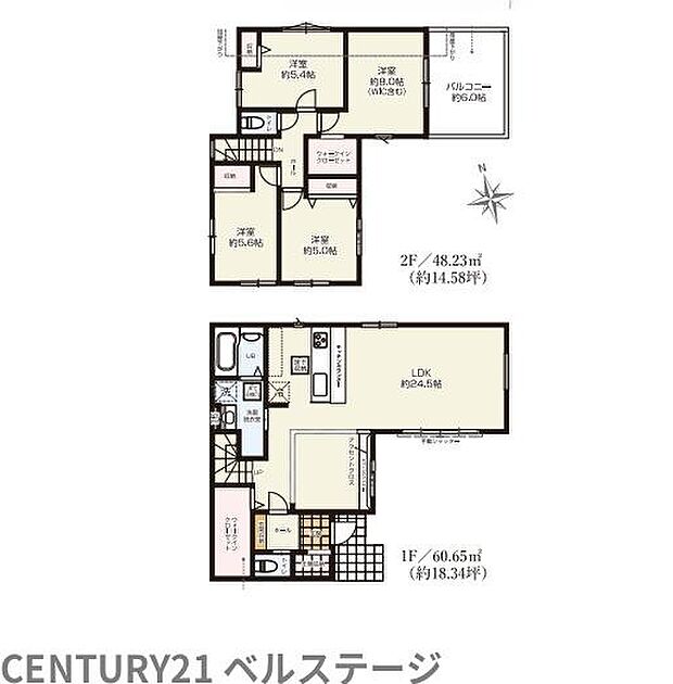 ご家族でもゆとりのある4LDKの間取り！2階には洋室が4部屋ありそれぞれのプライベート空間を確保しやすい新築戸建！どんなお部屋にしようか考えるだけでもワクワクしますね！