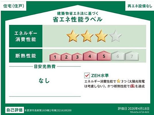 省エネ性能ラベル付きで住宅の省エネ機能が分かりやすく確認できるのが嬉しいポイント！エネルギー消費を抑えた暮らしを目指せる環境にも家庭にも配慮した住まいです！