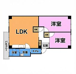 西奈団地S-1 2LDKの間取図画像