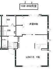 クレシアえの 2階1LDKの間取り