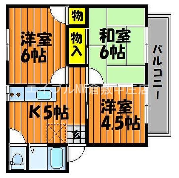 岡山県倉敷市玉島上成(賃貸アパート3K・2階・44.30㎡)の写真 その2
