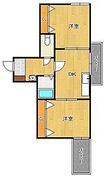 ル・ヴァンヴェールあべ山 4階2DKの間取り