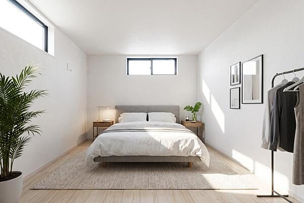「Bed Room」落ち着いた色合い、シンプルなデザイン。寝室として大事なお部屋です。（本画像はCGにて家具を配置しております。実際に家具はおかれておりません。）