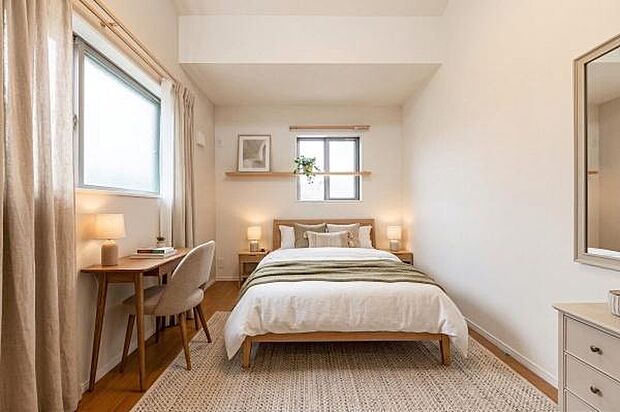 「Bed Room」落ち着いた色合い、シンプルなデザイン。寝室として大事なお部屋です。(本画像はCGにて家具を配置しております。実際に家具はおかれておりません。)